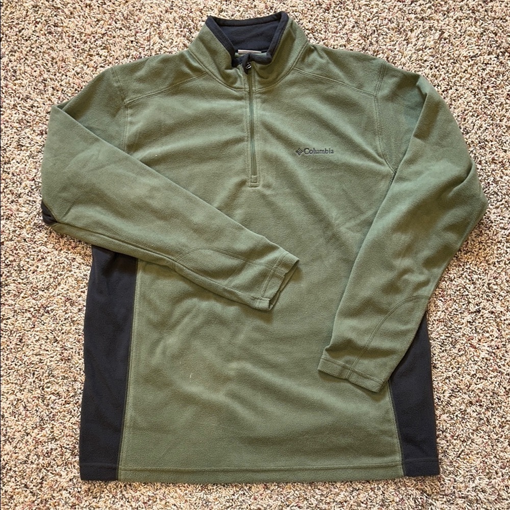 Men’s Columbia Fleece Pullover Green and Black Duotone Gorpcore Comfy Size L